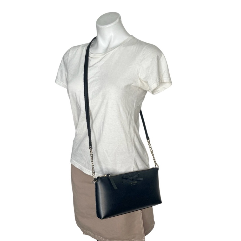 KATE SPADE New York Declan Bow Sawyer Street Crossbody Bag Black Leather - Picture 4 of 6